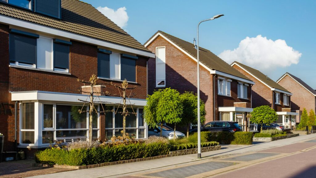 Dutch Suburban area with modern family houses, newly build moder