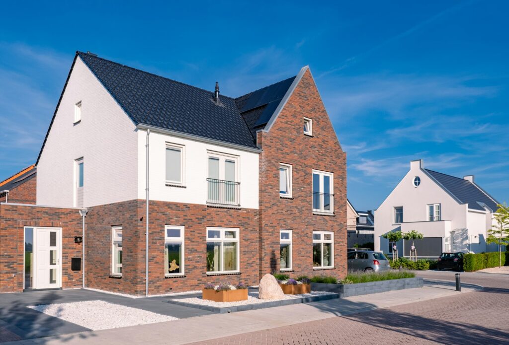 Dutch Suburban area with modern family houses, newly build modern family homes in the Netherlands